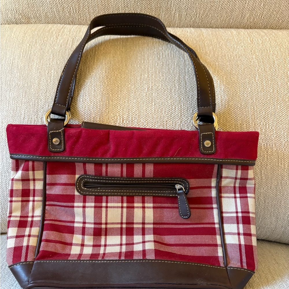 Tommy Hilfiger Red and Brown Plaid Shoulder Bag